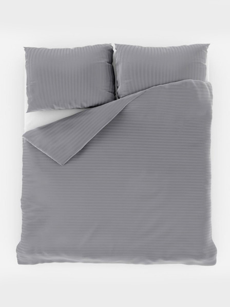 Kvalitex Französisches Satin-Bettwäsche-Set mit Streifen 1+2, 240x200, 70x90cm HELLGRAU