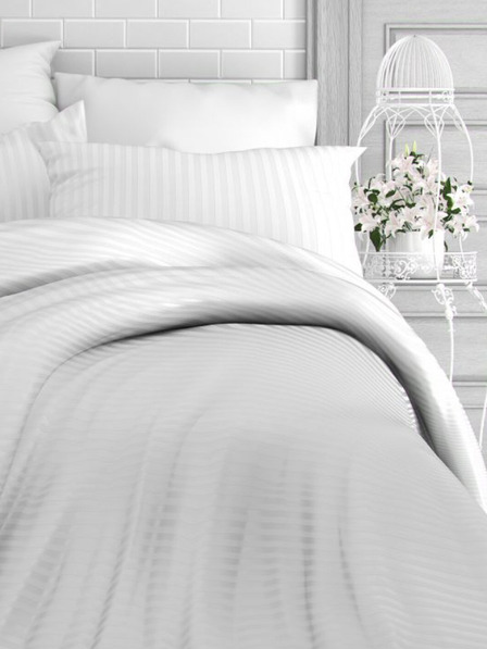 Kvalitex Französische Satinbettwäsche mit Streifen 1+2, 240x220, 70x90cm WEISS