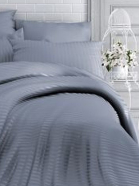 Kvalitex Französisches Satin-Spannbetttuch mit Streifen 1+2, 240x220, 70x90cm DARK GREY