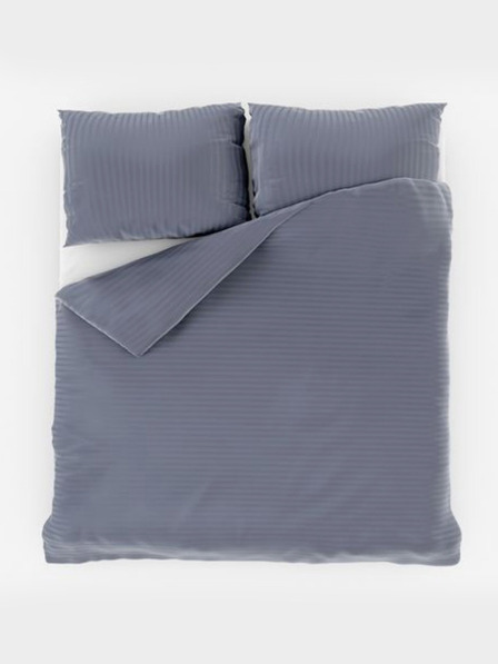 Kvalitex Französisches Satin-Spannbetttuch mit Streifen 1+2, 240x220, 70x90cm DARK GREY