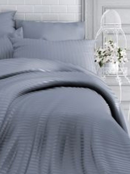 Kvalitex Französisches Satinleinen mit Streifen 1+2, 200x200, 70x90cm DARK GREY