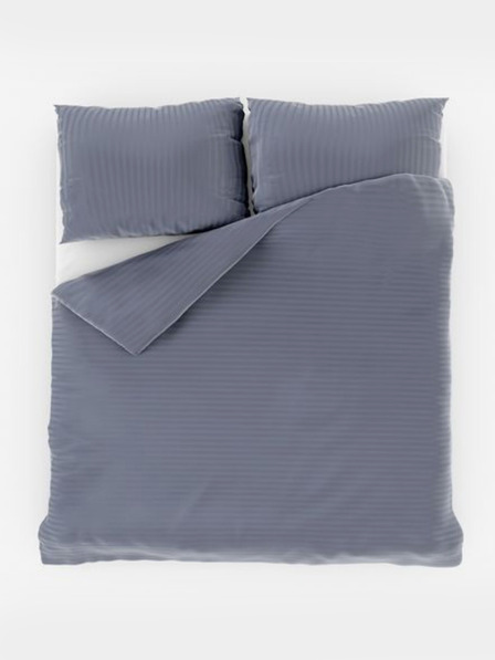 Kvalitex Französisches Satinleinen mit Streifen 1+2, 200x200, 70x90cm DARK GREY