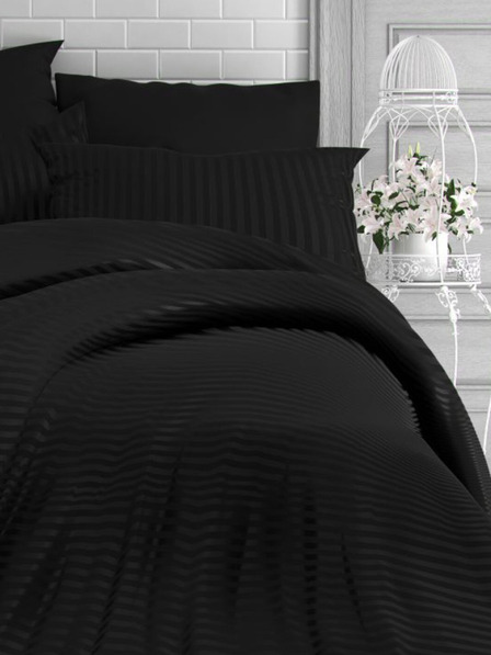 Kvalitex Französische Satin-Bettwäsche mit Streifen 1+2, 220x200, 70x90cm schwarz Kvalitex