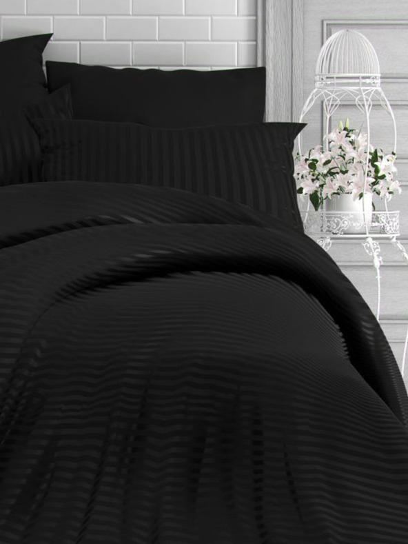Kvalitex Französische Satin-Bettwäsche mit Streifen 1+2, 220x200, 70x90cm schwarz Kvalitex