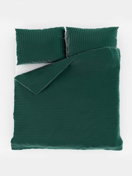 Kvalitex Französische Satin-Bettwäsche mit Streifen 1+2, 240x200, 70x90cm DARK GREEN
