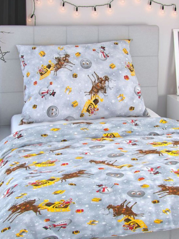 Kvalitex Weihnachtsbettwäsche 140x220, 70x90cm SNOWFLIES grau