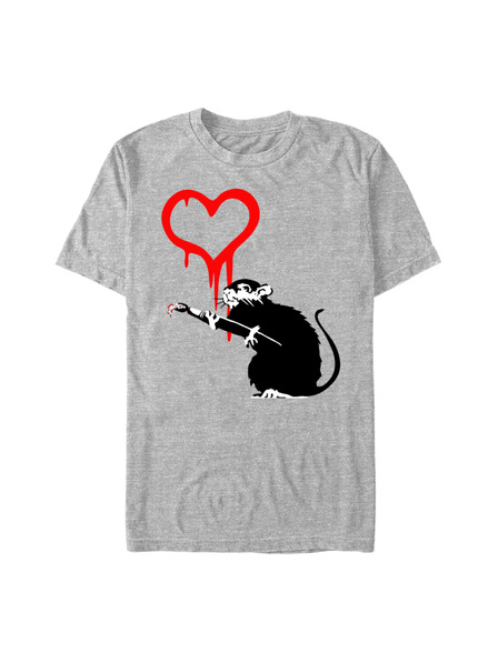 ZOOT.Fan Melierte graue Banksy (Brandalised) Bansky Love Rat T-Shirt