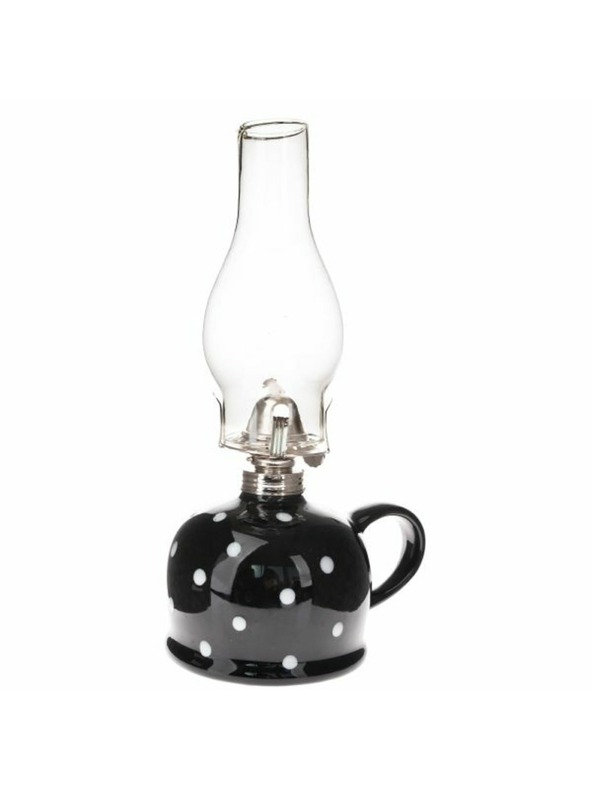 Casa de Engel Keramische Kerosinlampe, schwarz mit Punkten, 0/9