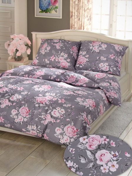 Kvalitex Französische Baumwollbettwäsche Provence Collection 200x200, 70x90cm Beatrice grau Qualitex