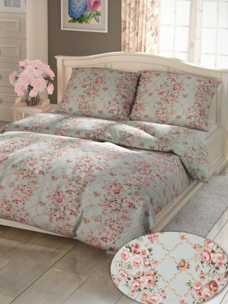 Kvalitex Französische Baumwollbettwäsche Provence Collection 240x200, 70x90cm Rosalie grün Qualitex