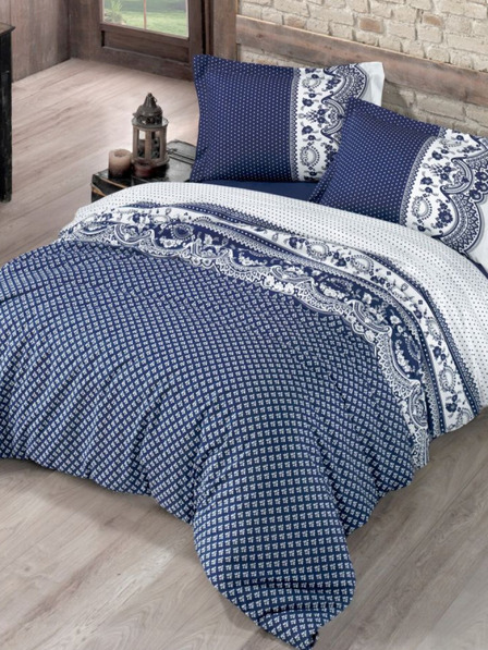 Kvalitex Verlängerte Baumwollbettwäsche Standard Canzone blau 140x220, 70x90cm Kvalitex