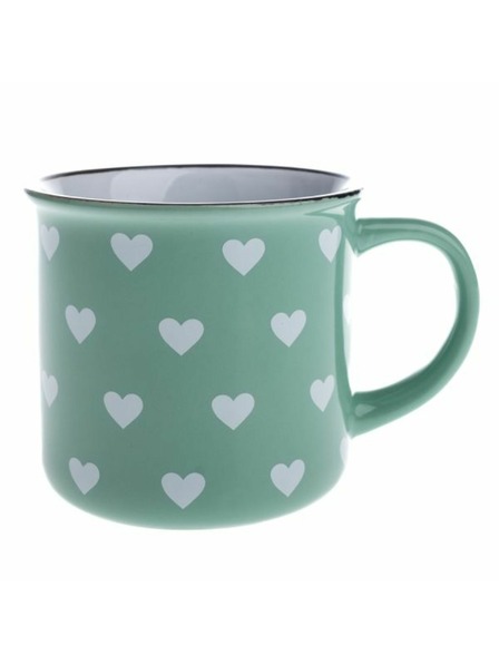 Casa de Engel Keramischer Becher, hellgrün mit weißen Herzen, 400ml, 12/36
