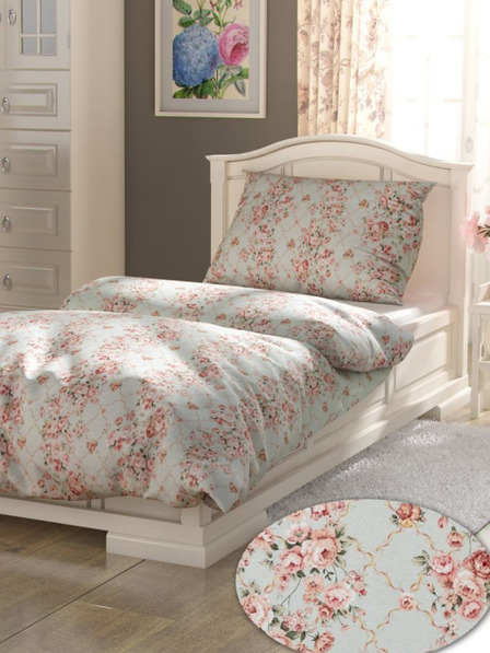 Kvalitex Provence Collection verlängerte Baumwollbettwäsche 140x220, 70x90cm Rosalie grün Qualitex