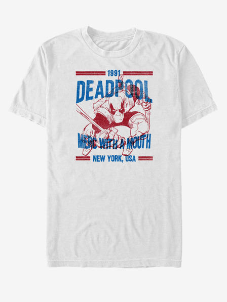 ZOOT.Fan Weißes Unisex Marvel Deadpool Text-Overlay-T-Shirt
