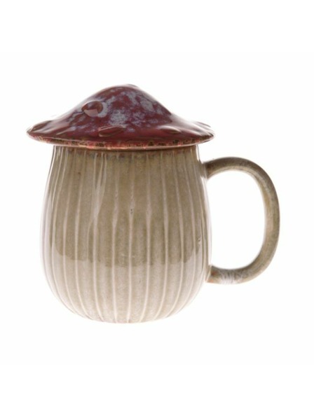 Casa de Engel Keramikbecher mit Deckel - Pilz, 550ml, rot, 1/16
