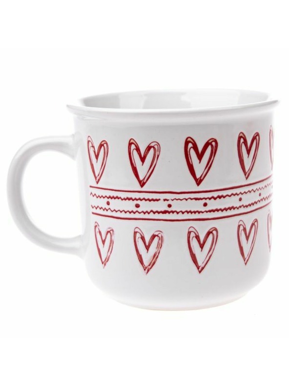 Casa de Engel Keramischer Becher mit Herzen, weiß, 450ml, 6/36