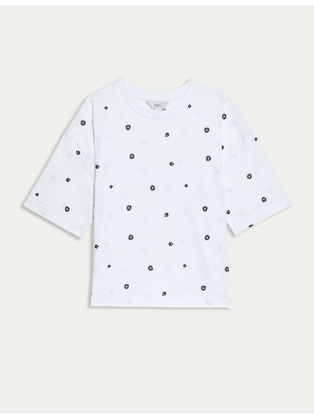 Marks & Spencer Marks & Spencer T-Shirt aus reiner Baumwolle mit Blumenmuster weiß