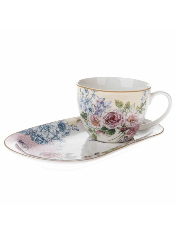 Casa de Engel Porzellanbecher mit Tablett, 445ml, 6/18