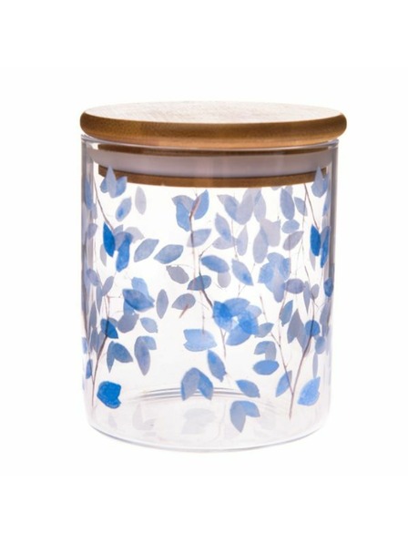 Casa de Engel Glasdose mit Bambusdeckel - blaue Blumen, 440ml, 4/48