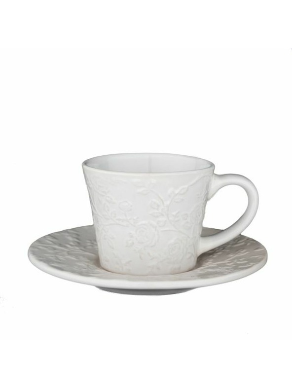 Casa de Engel Keramische Tasse mit Untertasse mit Blümchen, 4/24