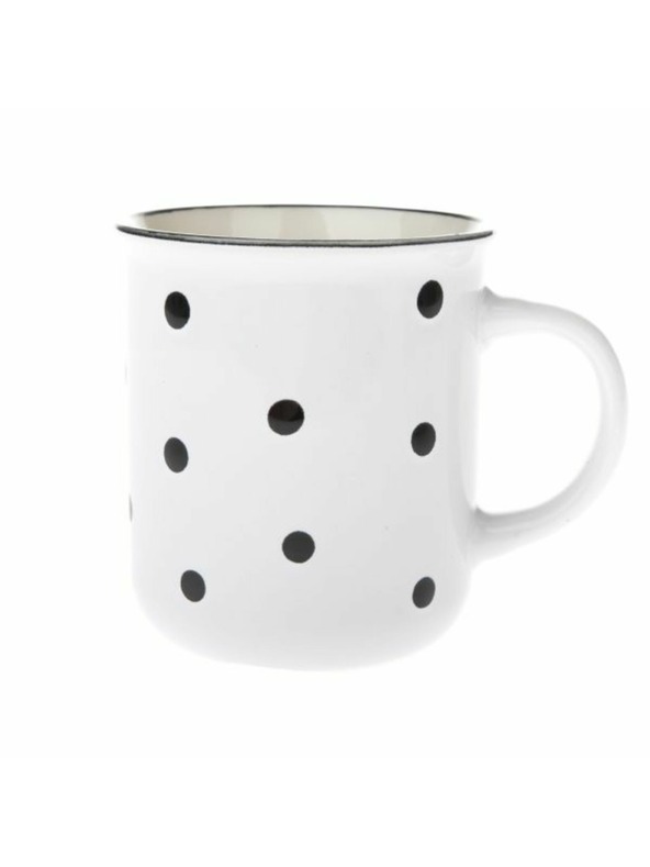 Casa de Engel Keramische Tasse, weiß mit schwarzen Punkten, 350ml, 6/36