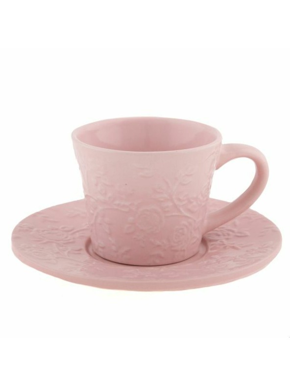 Casa de Engel Keramische Tasse mit Untertasse mit Blümchen, 4/24