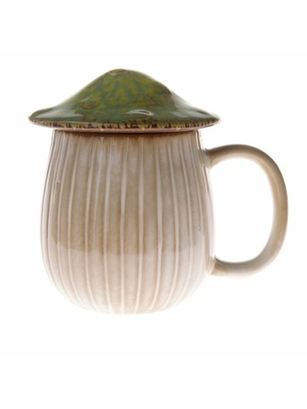 Casa de Engel Keramikbecher mit Deckel - Pilz, 550ml, grün, 1/16