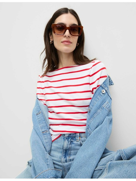 Marks & Spencer Gestreiftes Oberteil aus reiner Baumwolle mit Bootsausschnitt Marks & Spencer rot
