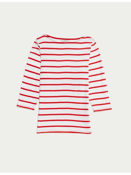 Marks & Spencer Gestreiftes Oberteil aus reiner Baumwolle mit Bootsausschnitt Marks & Spencer rot