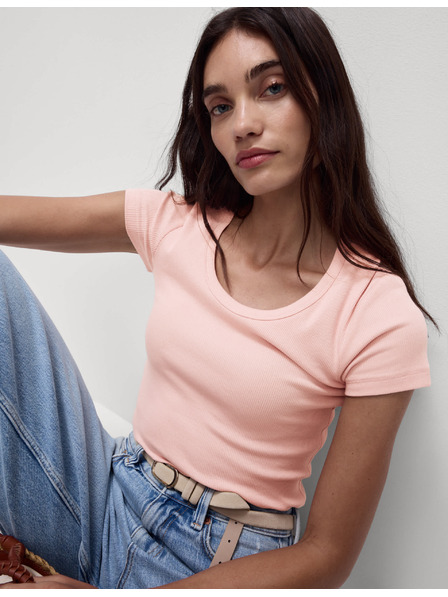 Marks & Spencer T-Shirt mit ovalem Ausschnitt und hohem Baumwollanteil Marks & Spencer rosa