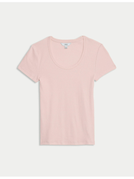 Marks & Spencer T-Shirt mit ovalem Ausschnitt und hohem Baumwollanteil Marks & Spencer rosa