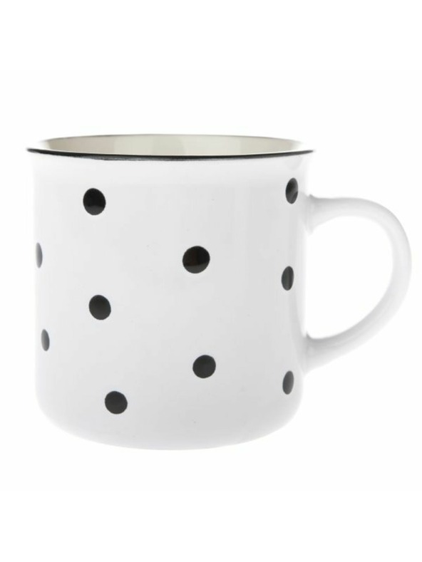 Casa de Engel Keramischer Becher, weiß mit schwarzen Punkten, 470ml, 6/24