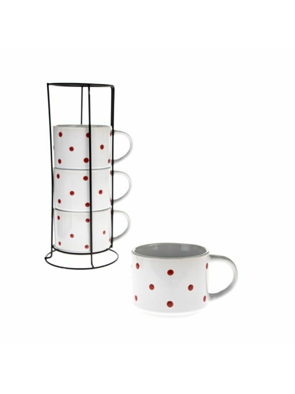 Casa de Engel Keramiktassen im Metallständer, weiß mit roten Punkten, 4x300ml, 1/9