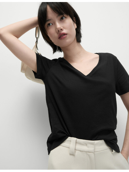 Marks & Spencer Marks & Spencer V-Ausschnitt-T-Shirt aus reiner Baumwolle schwarz