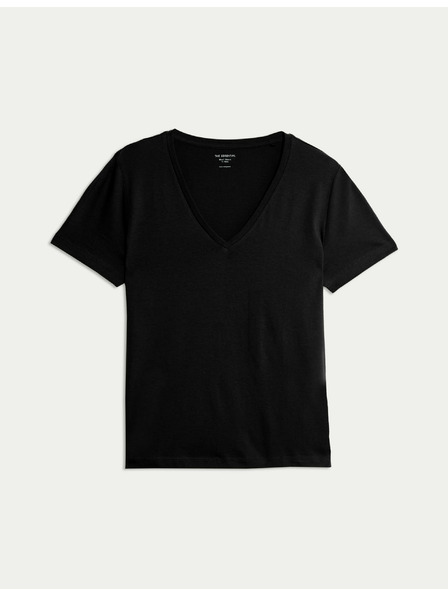 Marks & Spencer Marks & Spencer V-Ausschnitt-T-Shirt aus reiner Baumwolle schwarz