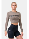 Nebbia Sportliches HERO Crop Top mit langen Ärmeln 585 Mocha Nebbia