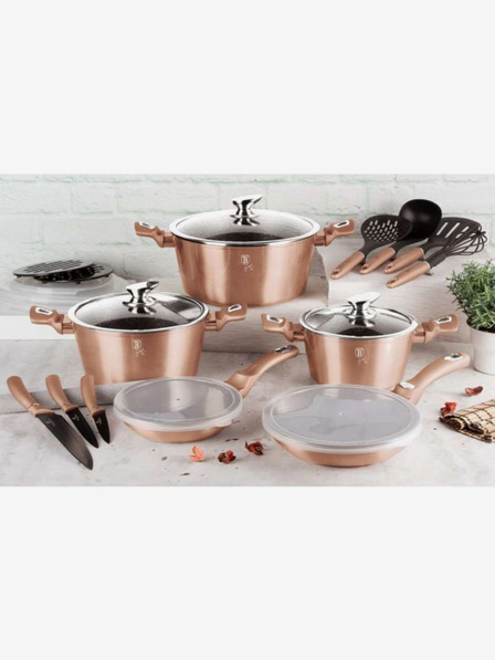 Berlingerhaus Kasserolle mit Marmoroberfläche und Deckel 28 cm Rosegold Metallic Line BERLINGERHAUS