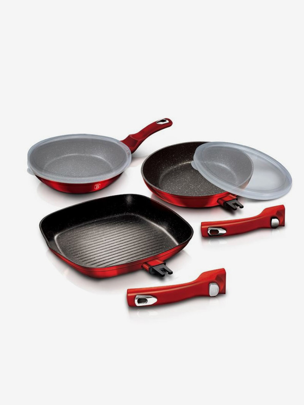 Berlingerhaus Pfannen-Set mit abnehmbarem Griff 5-teilig Burgundy Metallic Line Grill BERLINGERHAUS