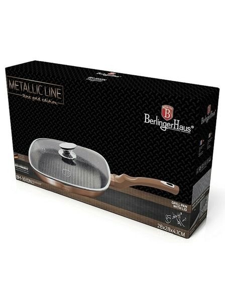 Berlingerhaus Grillpfanne mit Marmoroberfläche und Deckel 28 cm Rosegold Metallic Line BERLINGERHAUS