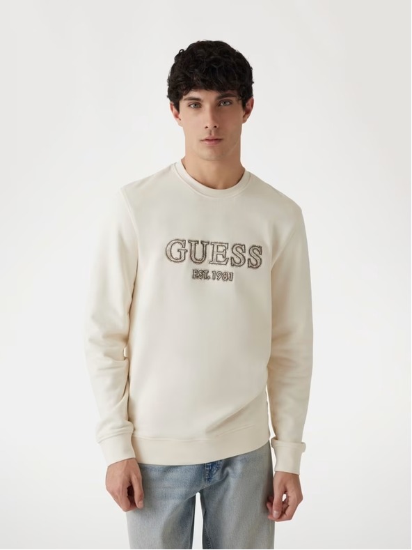 Guess Jeans Herren beiges Sweatshirt mit gesticktem Logo Guess Jeans