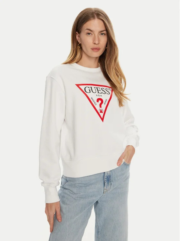Guess Jeans Damen-weißes Sweatshirt mit Big Triangle Logo von Guess Jeans
