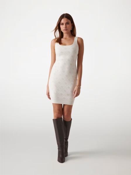 Guess Jeans Damen weißes Mini-Kleid aus Wollmischung mit 4G-Logo Guess Jeans