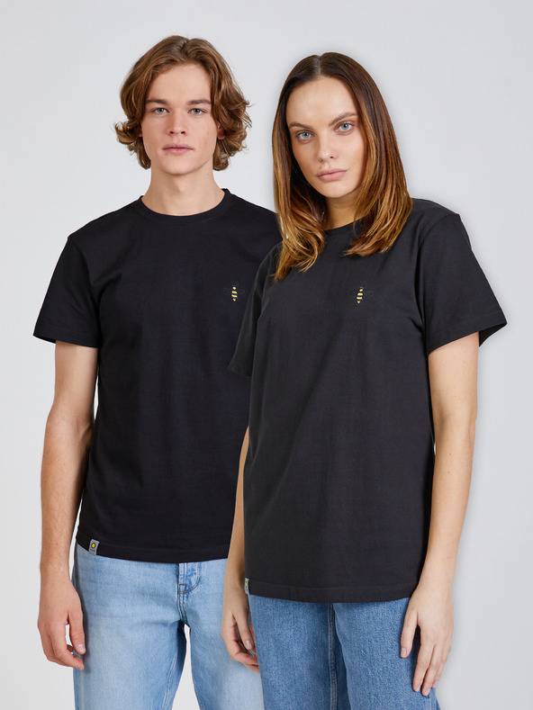 DOBRO Schwarzes Unisex-T-Shirt mit Bienenstickerei GOOD. for Forsage