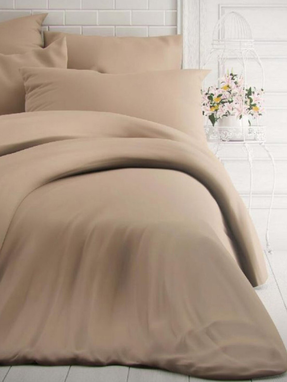 Kvalitex Französische Baumwollbettwäsche einfarbig 220x200, 70x90cm beige