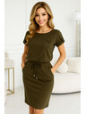 numoco 196-3 Sportkleid mit kurzen Ärmeln und Tasche - KHAKI