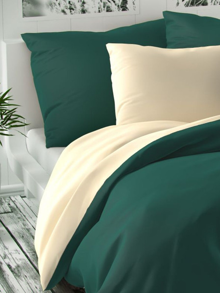 Kvalitex Satin-Französische Bettwäsche LUXURY COLLECTION 1+2, 200x200, 70x90cm dunkelgrün / creme