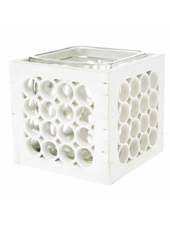 Casa de Engel Holzkerzenhalter mit Glas - weiß, 0/40