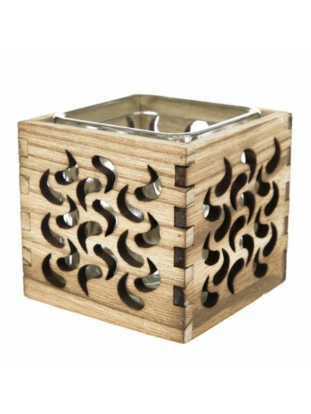 Casa de Engel Holz-Kerzenhalter mit Glas - natur, 0/40