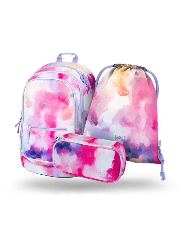 BAAGL  Pinkes Schulset - Rucksack, Mäppchen, Tasche Baagl Core Painting