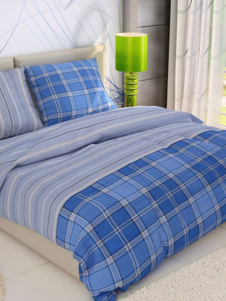 Kvalitex Französische Baumwollbettwäsche DELUX 220x200, 70x90cm CAMPUS blau